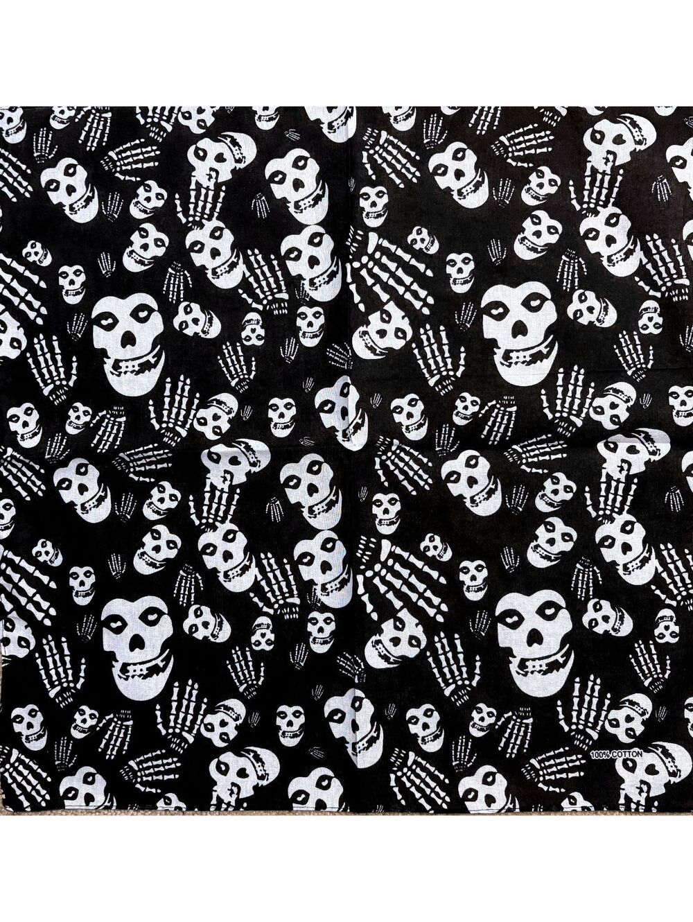 Black and White Skull and Skeleton Hand Pattern Cotton Scarf